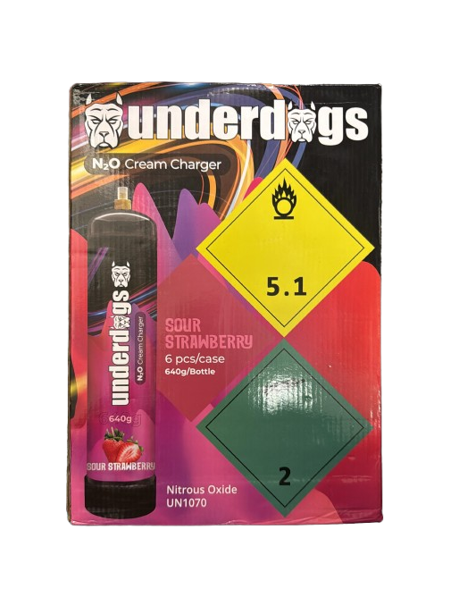 UNDERDOGS N20 CREAM CHARGER TANK SOUR STRAWBERRY 640GM