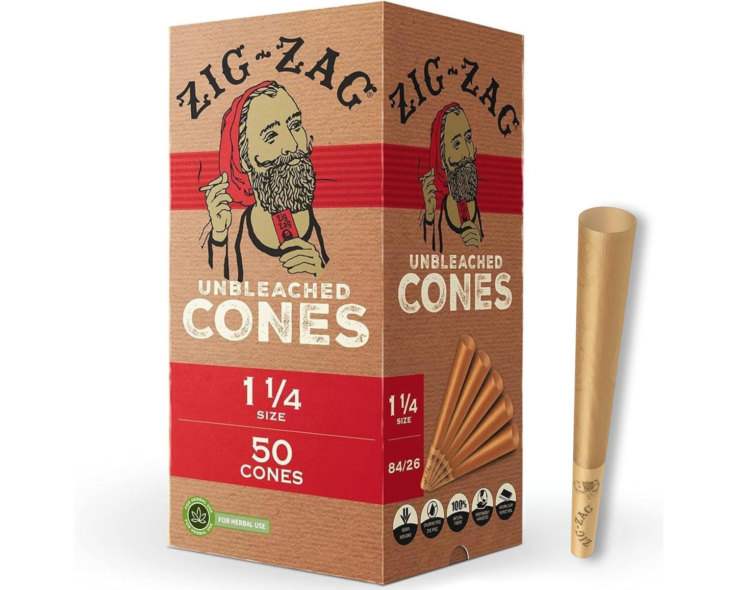 ZIG ZAG UNLEACHED CONES 1 1/4 50CT 84/26