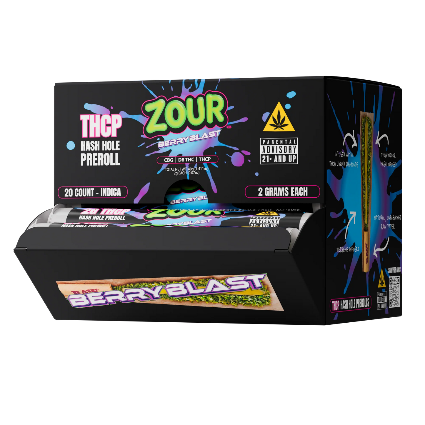 ZOUR STASH THCP HASH HOLE PROLL BERRY BLAST IND 2GM 20CT