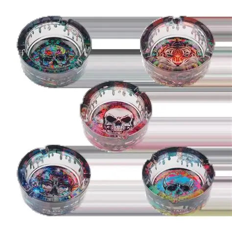 SKULL GLASS ASHTRAY 5CT 040959
