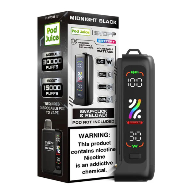 SVOPP POD JUICE MIDNIGHT BLK BATTERY 30K|818534910128|Pack Of|5