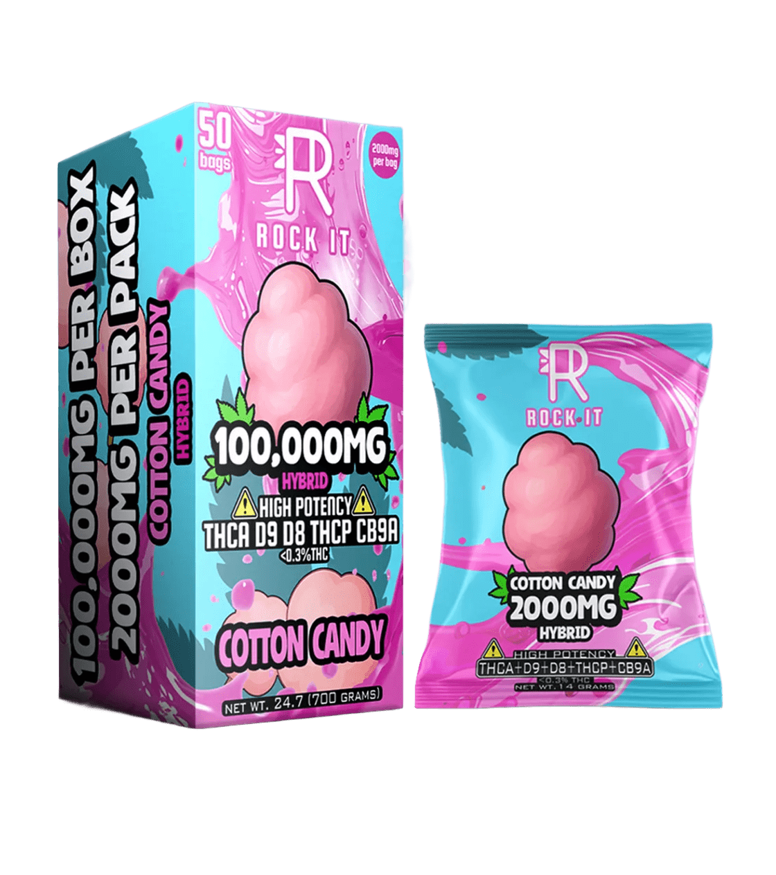 ROCK IT D9 HIGH POTENCY COTTON CANDY HYBD 2000MG