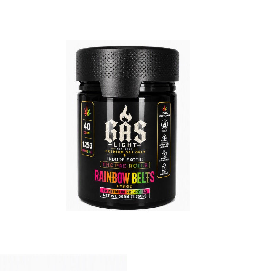 GAS LIGHT EXOTIC THC PROLL RAINBOW BELTS HYBD JAR 50GM 40CT