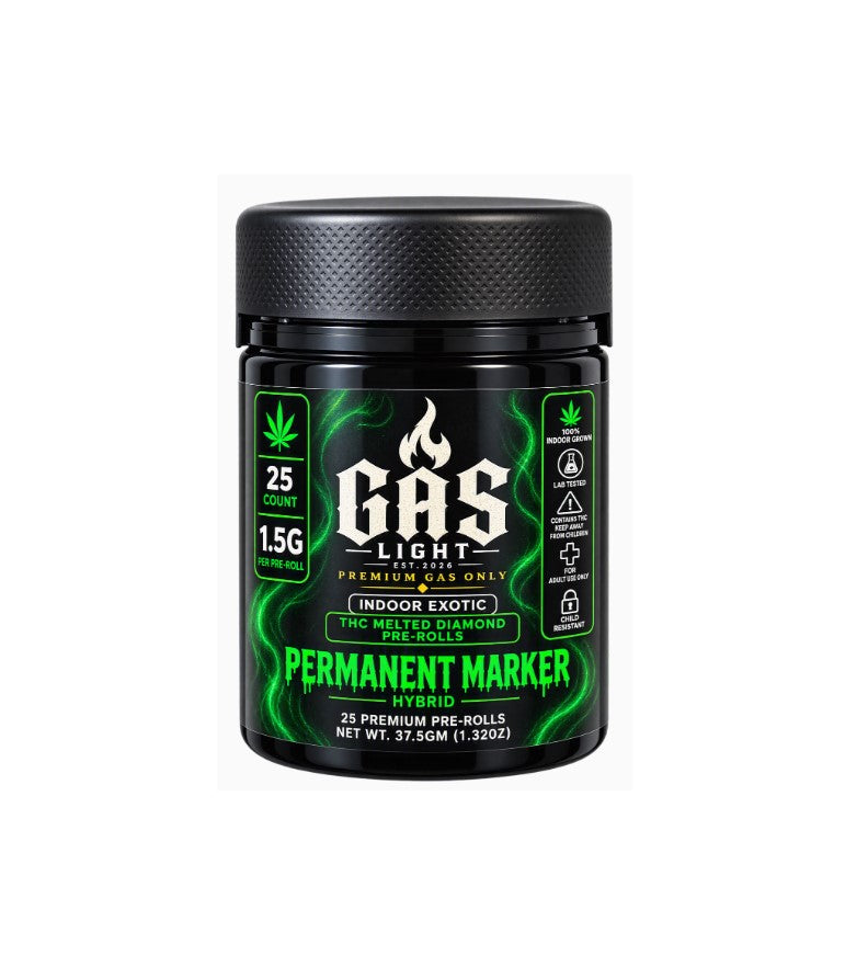 GAS LIGHT EXOTIC THC PERMENENT MARKER PROLL HYBD JAR 1.5GM 25CT