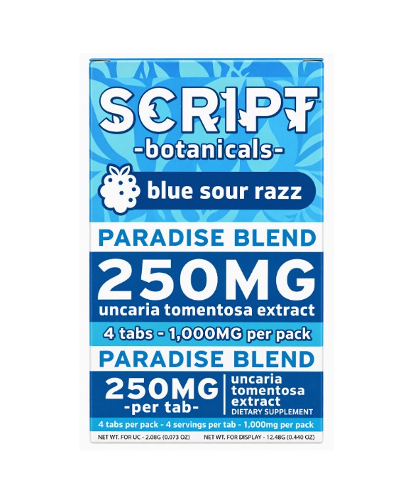 SCRIPT BOTANICALS PRDISE BLEND BLUE SOUR RAZZ 1000MG