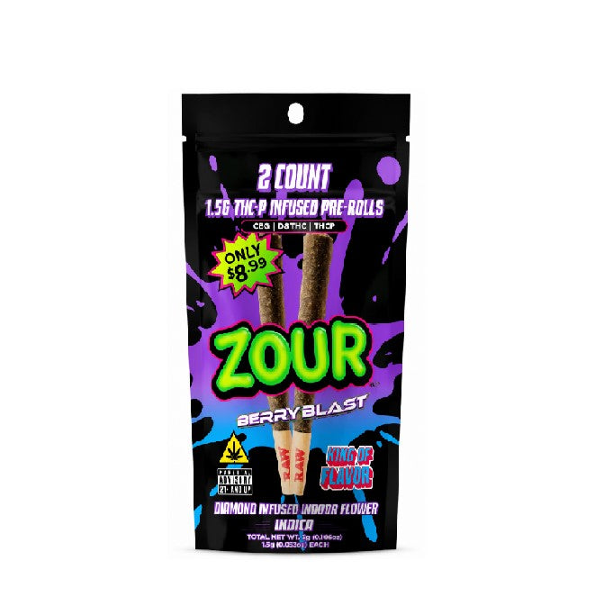 ZOUR INFUSED CBG D8 THC THCP PROLL BERRY BLAST IND 1.5GM 10CT