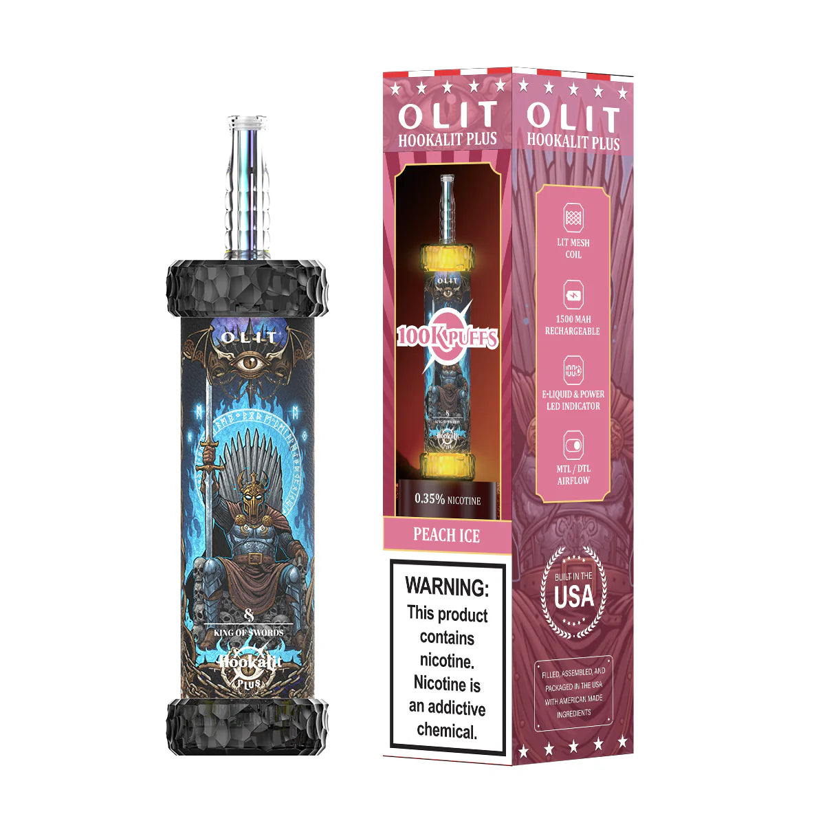 OLIT HOOKAH LIT PLUS PEACH ICE 100K
