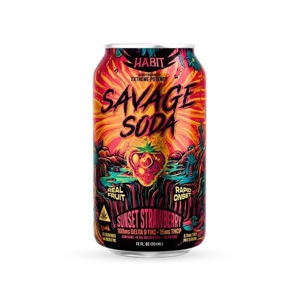 HABIT SAVAGE SODA D9 THC SUNSET STRAWBERRY 100MG