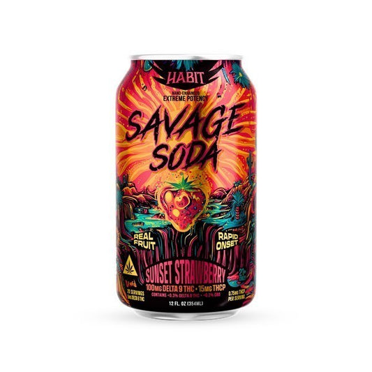 HABIT SAVAGE SODA D9 THC SUNSET STRAWBERRY 100MG