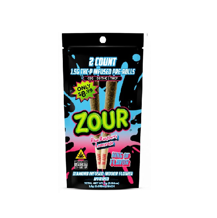 ZOUR INFUSED CBG D8 THC THCP PROLL BLUE RSPBRY LEMNDE HYBD 1.5GM 10CT