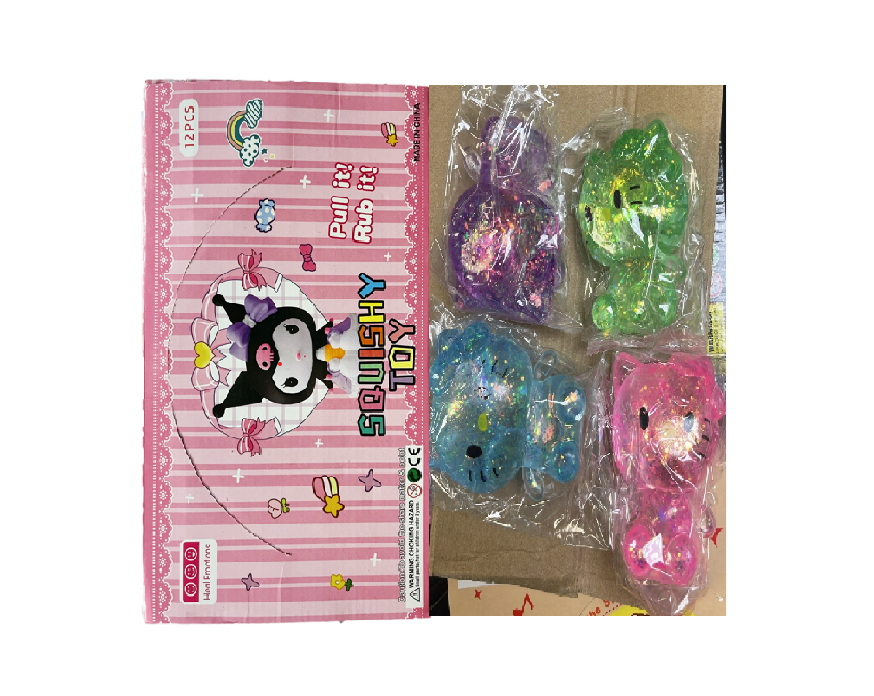 SQUISHY TOY PULL IT RUB IT CAT DESIGN 4COLR 12CT