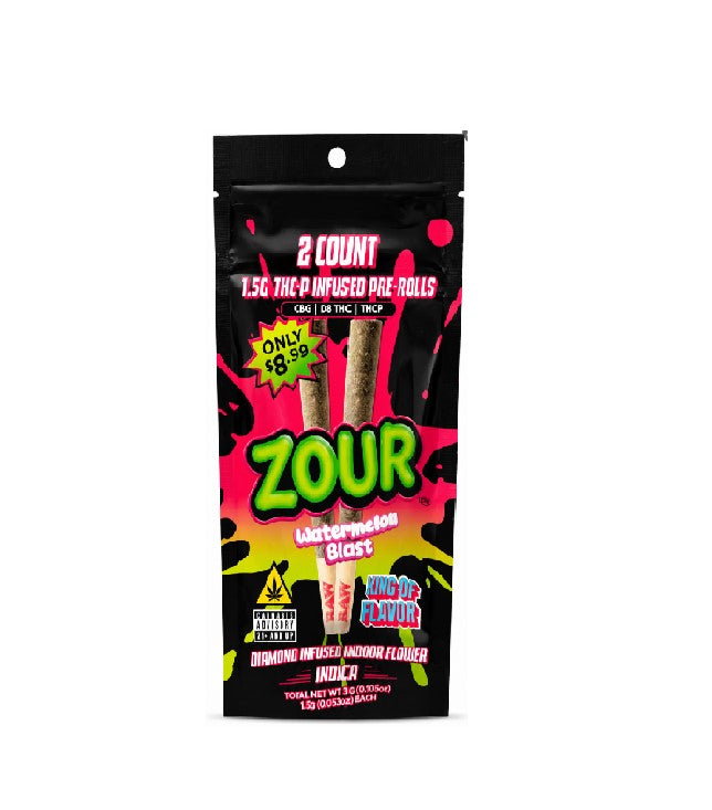 ZOUR INFUSED CBG D8 THC THCP PROLL WATRMELN BLAST IND 1.5GM 10CT