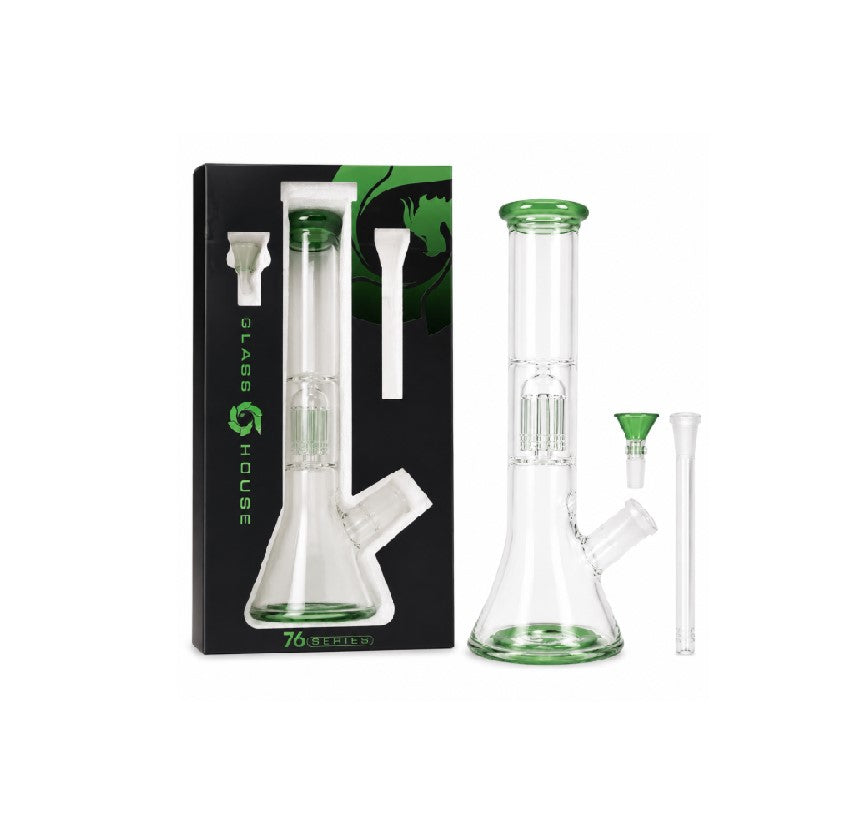 GLASS HOUSE FLATHEAD PERC BEAKER GREEN GH-76G 12"