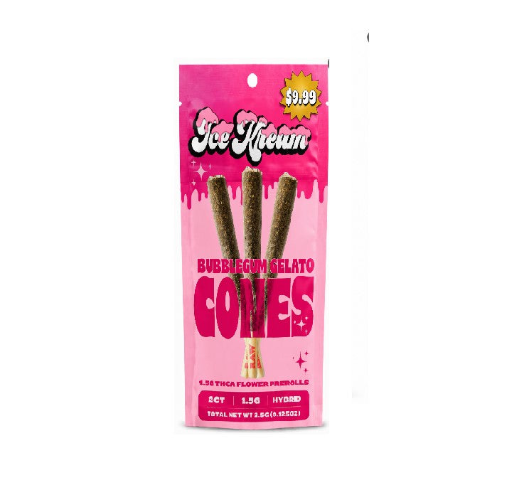 ICE KREAM THCA FLWR PROLL BUBLEGUM GELATO CONES 1.5GM 3CT
