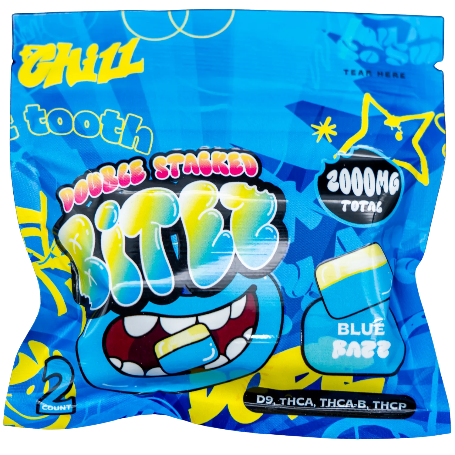 DOUBLE STACKED BITES D9 BLUE RAZZ GUMY 2000MG|749565997737|Pack Of|60