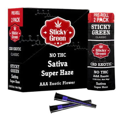 STICKY GREEN CBD EXOTIC PRE ROLL SUPER HAZE 2CT