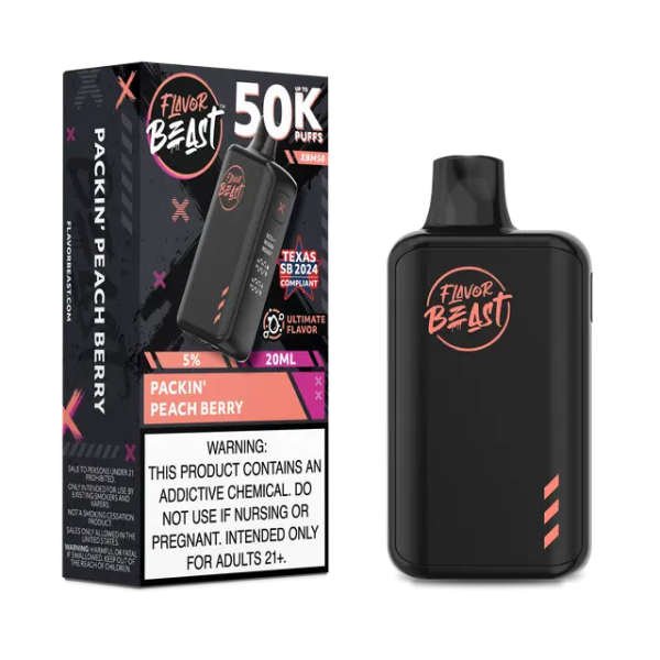 FLAVOR BEAST 50K|FLAVOR BEAST XBM50 PACKIN PEACH BERRY 50K|827152235827|Pack of 5