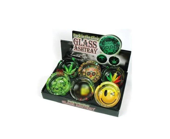 GLASS ASHTRAY GLOW IN DARK 6CT