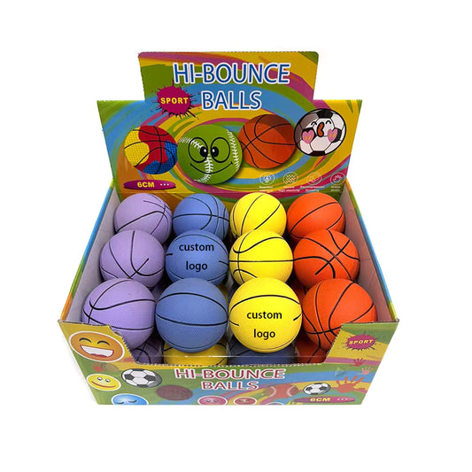 HI BOUNCE BALLS SPORT 6CM 24CT NEW BASKET BALL DESIGN