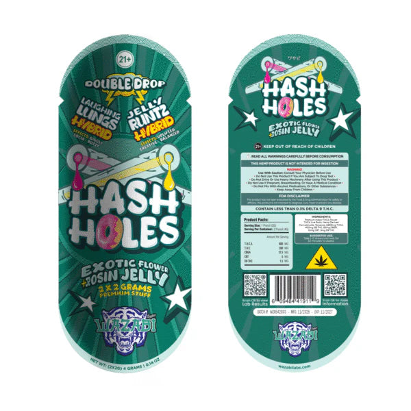 WAZABI DOUBLE DROP HASH HOLE LAUGHING LUNGS JELLY RUNTZ FLWR HYBD 2GM