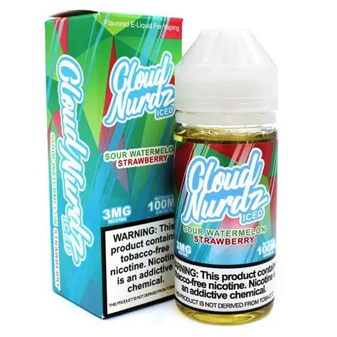 CLOUD NURDZ TFN ELIQUID 100ML ICED SOUR WATERMELON STRAWBERRY  3MG