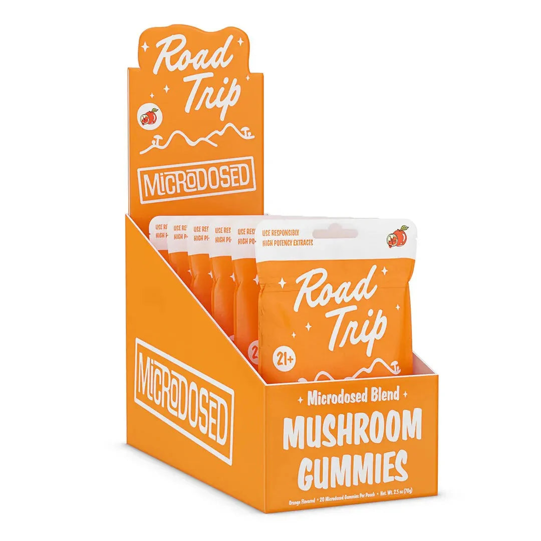 ROAD TRIP MICRODOSE MSHRM GUMY POUCH ORANGE 70G