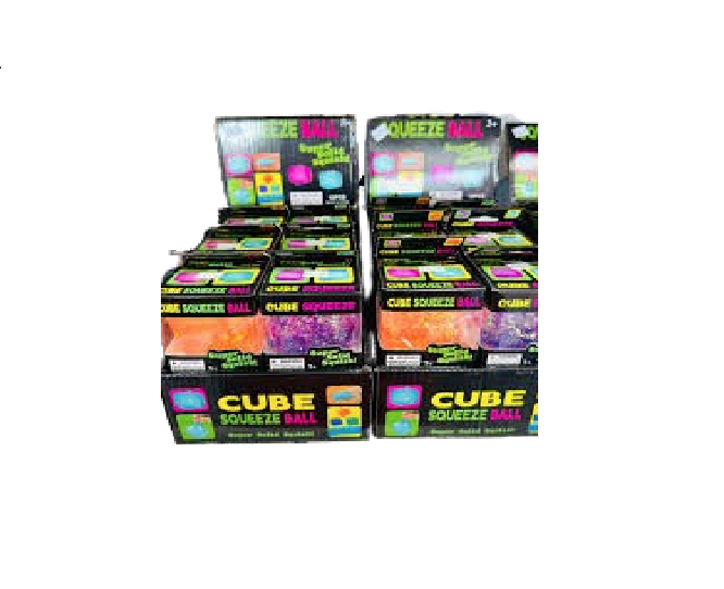 SQUEEZE CUBE BALL SUPER SOLID GN 4 COLORS 12CT