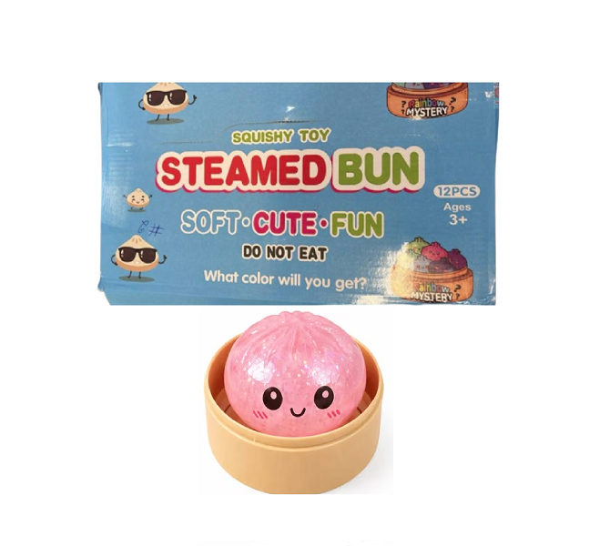 SQUISHY TOY STEAMED DUMPLING PINK GLITTER COLOR 12CT