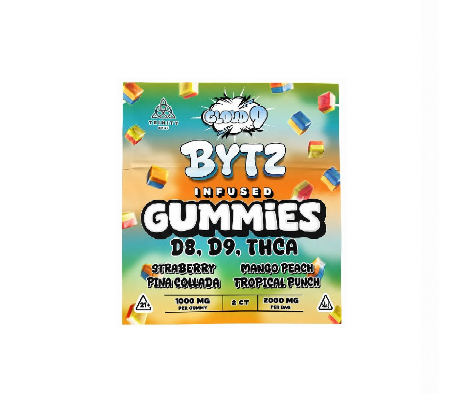 CLOUD9 BYTZ THCA GUMY STRWBERY,PINA COLADA MANGO PEACH,TRPICAL PUNCH 2000MG 50CT