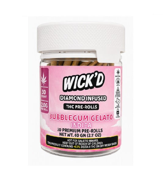 WICK'D DIMND THC PROLL BUBBLEGUM GELATO IND JAR 60GM 30CT