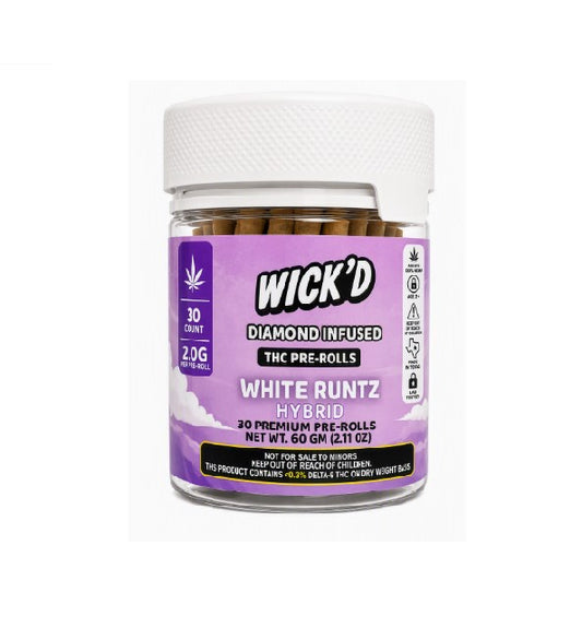 WICK'D DIMND THC PROLL WHITE RUNTZ HYBD JAR 60GM 30CT
