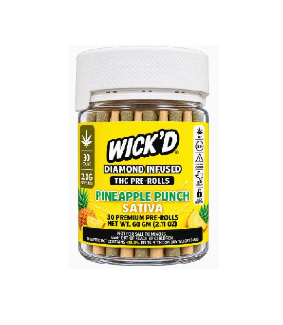 WICK'D DIMND THC PROLL PINEAPPLE PUNCH JAR 60GM 30CT