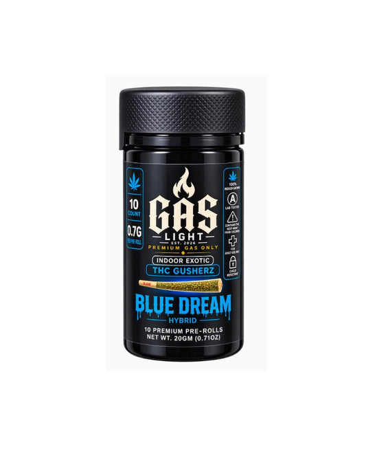 GAS LIGHT EXOTIC THC GUSHERZ BLUE DREAM PROLL HYBD JAR 2GM 10CT
