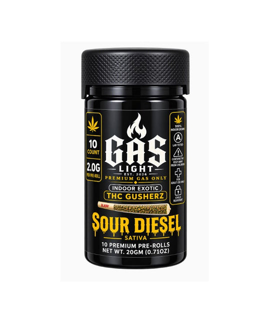 GAS LIGHT EXOTIC THC GUSHERZ SOUR DIESEL PROLL STVA JAR 2GM 10CT