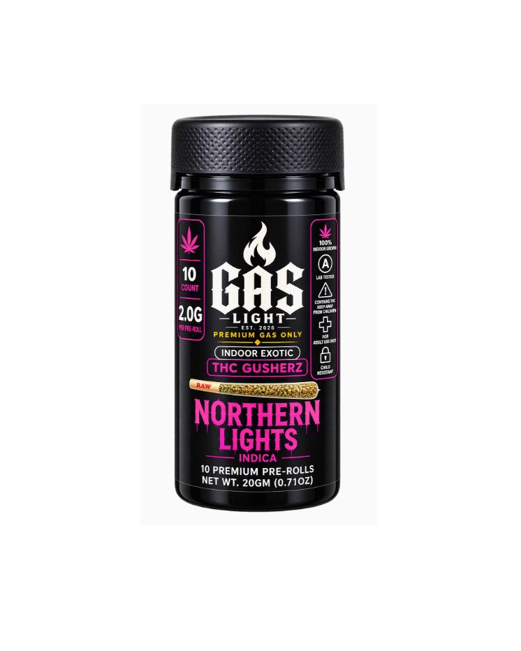GAS LIGHT EXOTIC THC GUSHERZ NORTHERN LIGHTS PROLL IND JAR 2GM 10CT