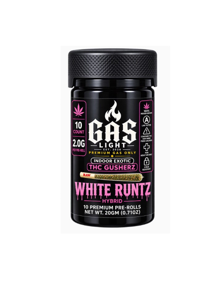 GAS LIGHT EXOTIC THC GUSHERZ WHITE RUNTZ PROLL HYBD JAR 2GM 10CT