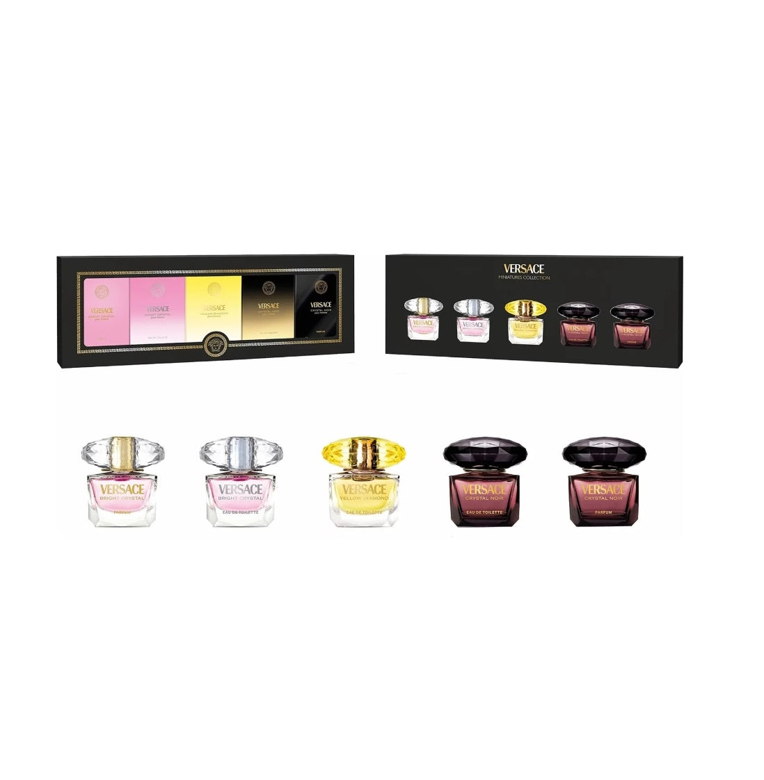 LS VERSACE MINI COLLECT 5PCS CRYSTAL NOIR PARFUM+BRIGHT CRYSTAL ABSOLU 5ML EACH