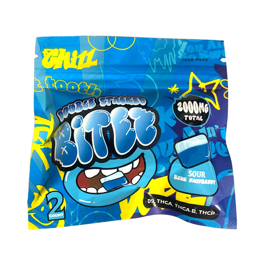 DOUBLE STACKED BITES D9 SOUR BLUE RASPBERRY GUMY 2000MG|704674170624|Pack Of|60