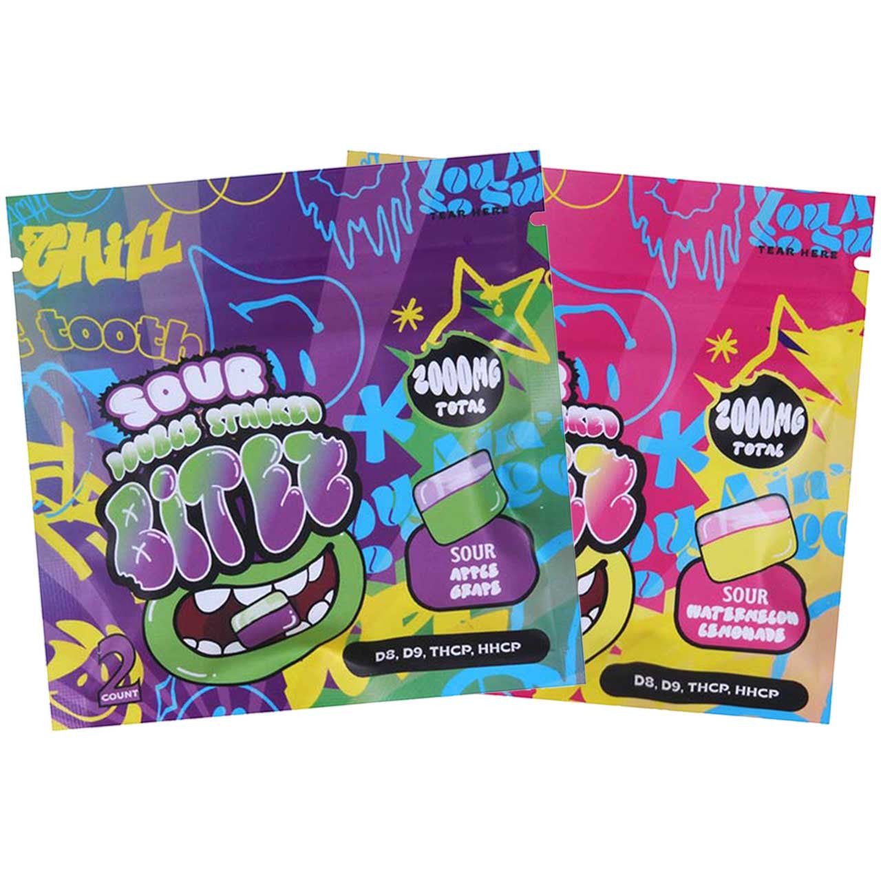DOUBLE STACKED BITES D9 SOUR APPLE GRAPE GUMY 2000MG