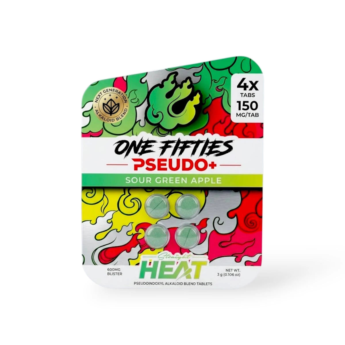 ONE FIFTIES PSEUDO PLUS SOUR GREEN APPLE 150MG 4CT