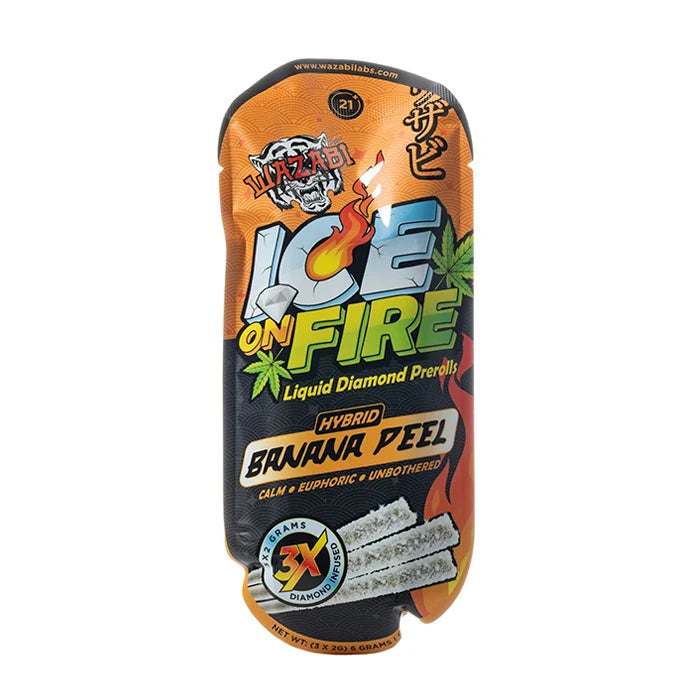 WAZABI EXOTICS THCA ICE ON FIRE PROLLS BANANA PEEL HYBD 2GM 3CT