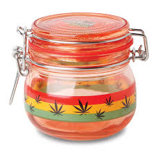 FUJIMA STASH STORAGE GLASS JAR RED RASTA LEAVES 500ML 1CT