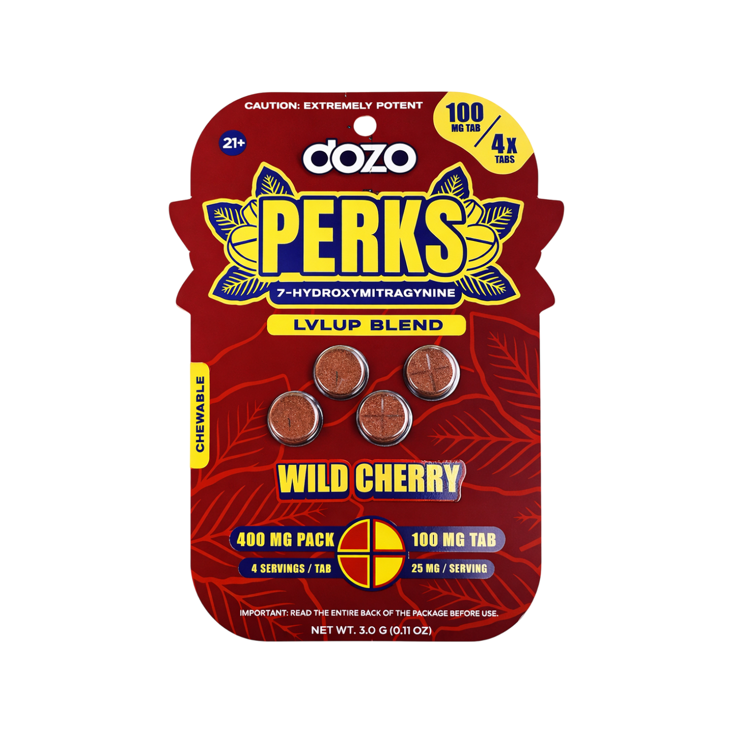 DOZO PERKS 7 HYDROXYMITRAGYNINE WILD CHERRY 100MG 4CT