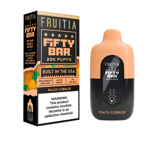 FIFTY BAR FRUITA 20K|FIFTY BAR FRUITIA PEACH COBBLER 20K|850068854608|Pack of 5