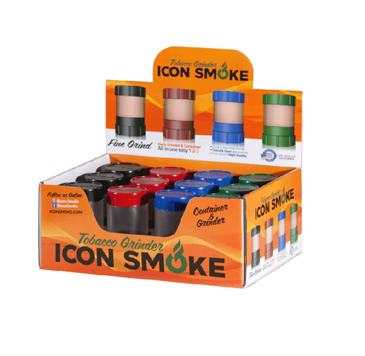 ICON SMOKE 3 IN ONE TOBACCO GRINDR ASSRTD COLRS