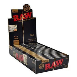 RAW CLASSIC 1 14 SIZE NATURAL UNREFINED ULTRA THIN 79MM ROLLING PAPERS BLACK 24 COUNT