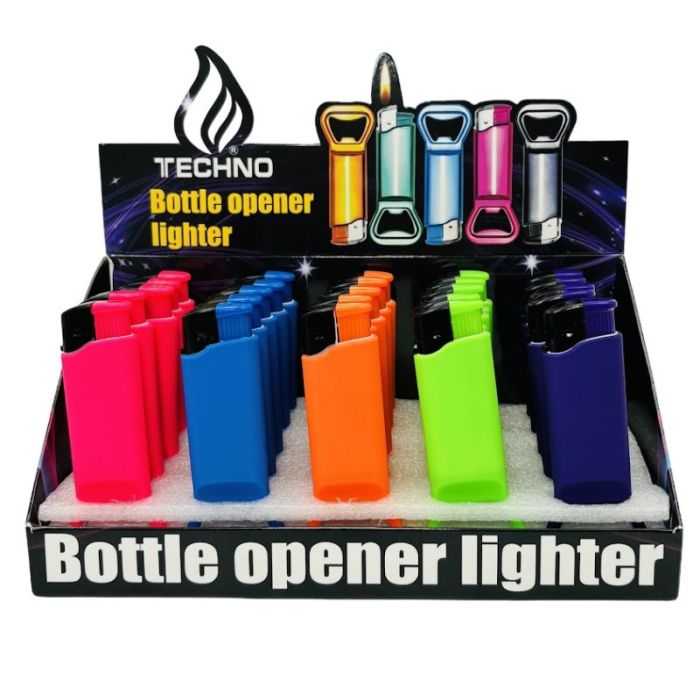 TECHNO METAL NEON BOTTLE LIGHTER 25CT