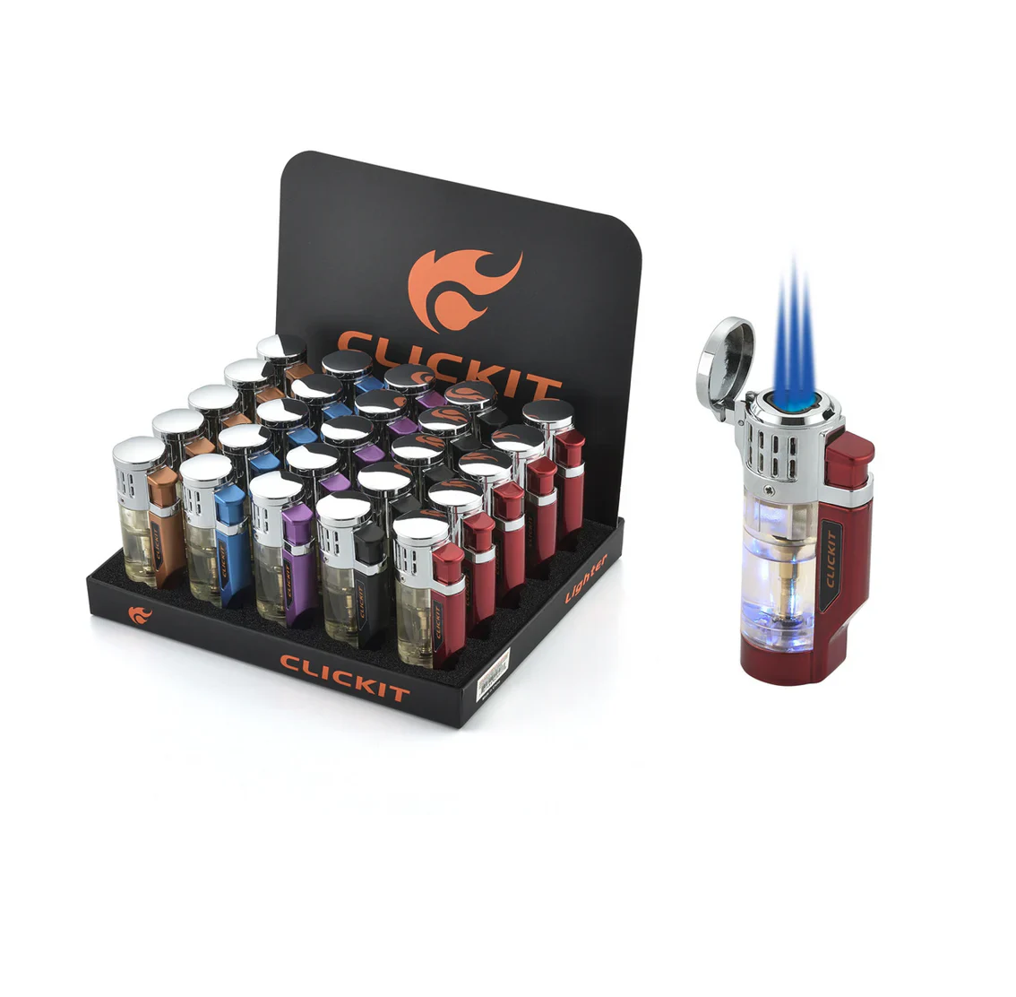 TRANSPARENT WITH LED LIGHT TRIPLE TORCH 25CT